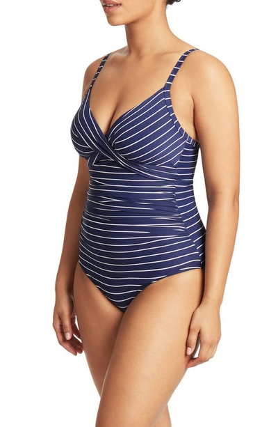 Shop Sea Level Twist Front Dd- & E-cup Multifit One-piece Swimsuit In Navy
