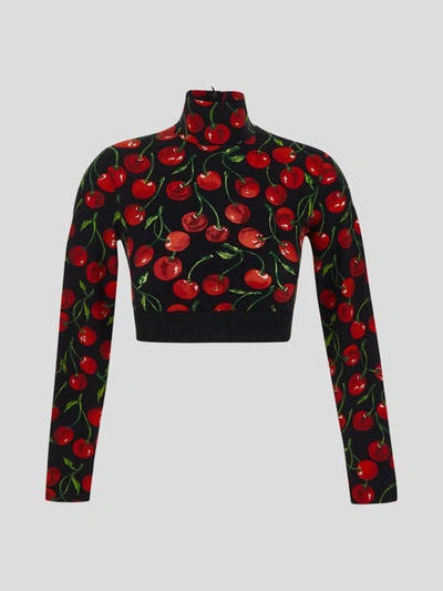 Shop Dolce & Gabbana Cherry Print Cropped Top In Ciliegie