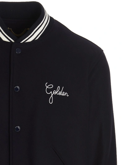 Shop Golden Goose Logo Embroidery Bomber Jacket Coats, Trench Coats Blue