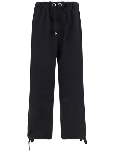 Shop Versace Cotton Trouser With Back Embroidered Logo In Nero