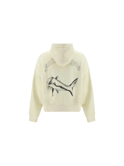 Shop Palm Angels Organic Cotton Sweatshirt With Shark Embroidery In Butter Black