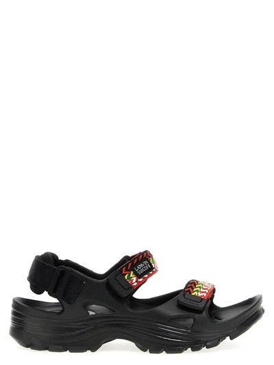 Shop Lanvin Wave Curb Laces Sandals In Black
