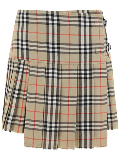 Shop Burberry Wool Skirt With Iconic Print In Archive Beige Ip Chk