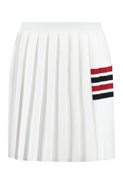 Shop Thom Browne Pleated Knitted Skirt In White