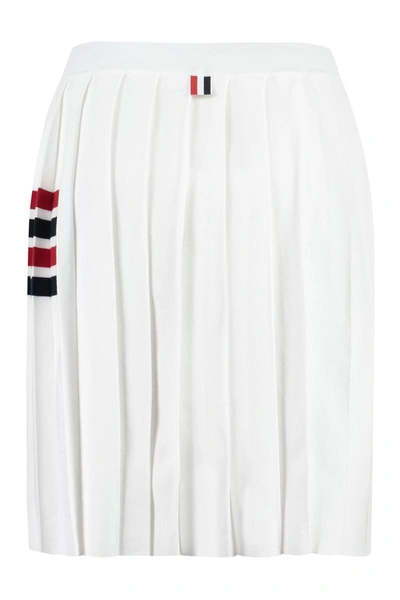 Thom Browne Pleated Cotton-seersucker And Grosgrain Mini Skirt In White