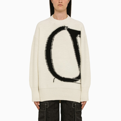 Shop Off-white ™ | White/black Crew-neck Sweater In Wool