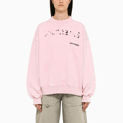 Shop Balenciaga Washed-out Pink Crew-neck Sweatshirt