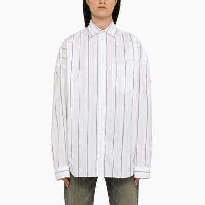 Shop Balenciaga White Striped Oversize Shirt