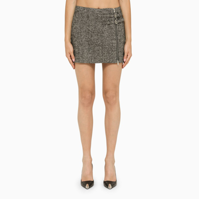 Shop Alessandra Rich | Grey Wool Miniskirt In Black