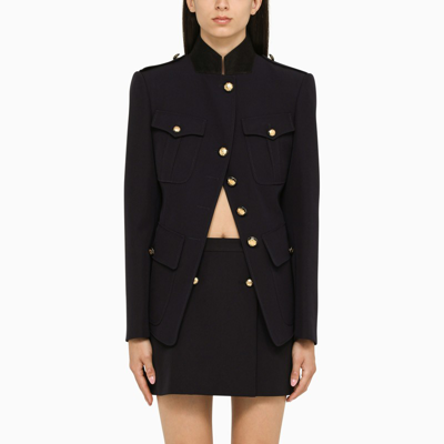 Alexander Mcqueen Alexander Mc Queen Single Breasted Navy Wool Jacket In Blue