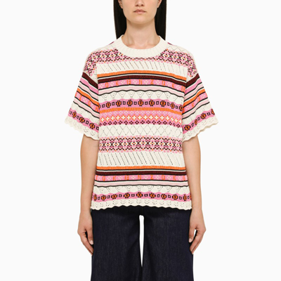 Kenzo Abstract-pattern Knitted Cotton Top In Pink