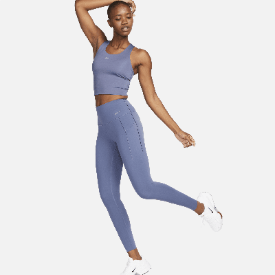 Shop Nike Women's Universa Medium-support High-waisted Full-length Leggings With Pockets In Blue