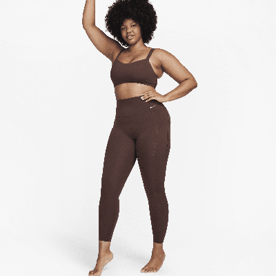Shop Nike Women's Universa Medium-support High-waisted 7/8 Leggings With Pockets In Brown