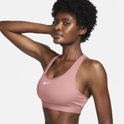 Shop Nike Women's Swoosh Medium Support Padded Sports Bra In Pink