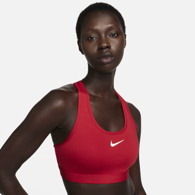 Shop Nike Women's Swoosh Medium Support Padded Sports Bra In Red