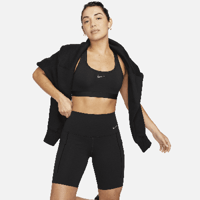 Shop Nike Women's Universa Medium-support High-waisted 8" Biker Shorts With Pockets In Black