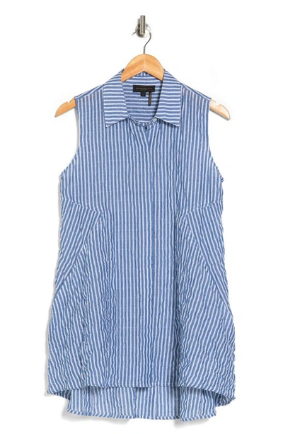 Shop Donna Karan Stripe Sleeveless Button-up Tunic Shirt In Blush/ White St