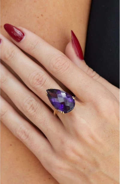 Shop Savvy Cie Jewels Amethyst Pear Statement Ring In Metallic Gold