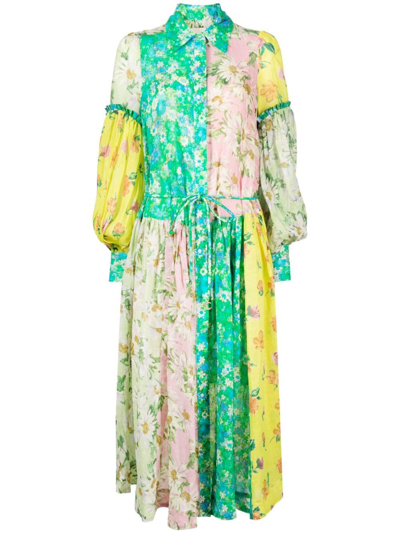 Shop Alemais Multicolour Kenzie Patchwork Dress In Green