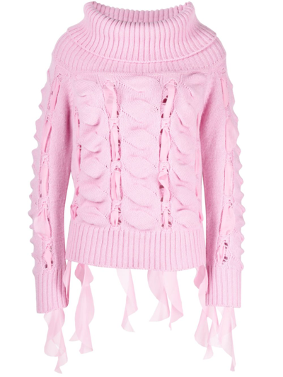 Shop Blumarine Pink Maglia Chunky Knit Sweater