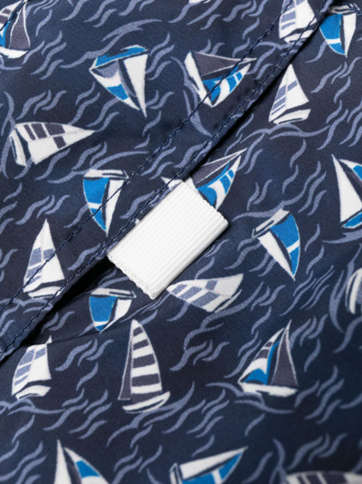 Shop Canali Sailing-boat Print Swim Shorts In Blue