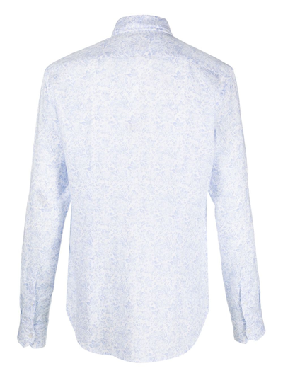 Shop Orian Floral-print Linen Shirt In Blue