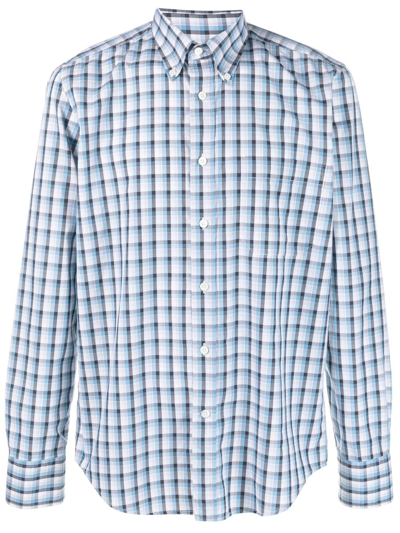 Shop Canali Checked Long-sleeve Shirt In Blue