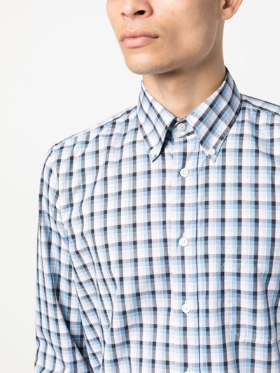 Shop Canali Checked Long-sleeve Shirt In Blue