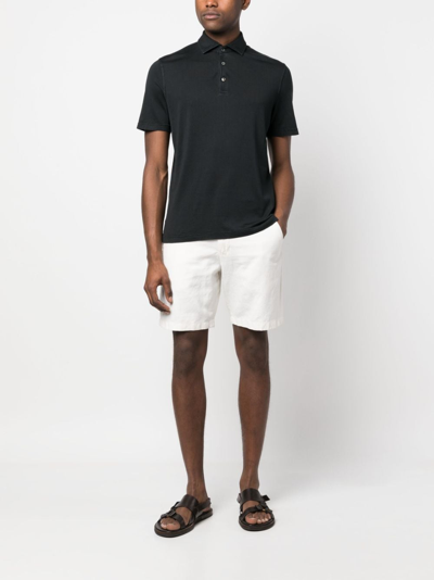 Shop Fedeli Plain Cotton Polo Shirt In Black