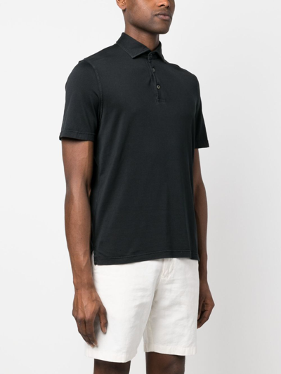 Shop Fedeli Plain Cotton Polo Shirt In Black