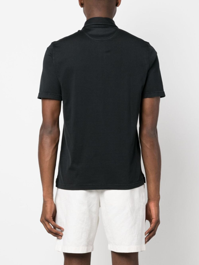 Shop Fedeli Plain Cotton Polo Shirt In Black