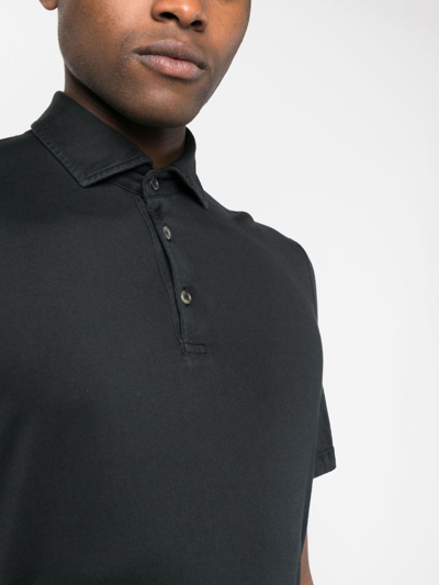 Shop Fedeli Plain Cotton Polo Shirt In Black