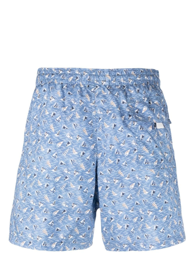 Shop Canali Graphic-print Drawstring Swim Shorts In Blue