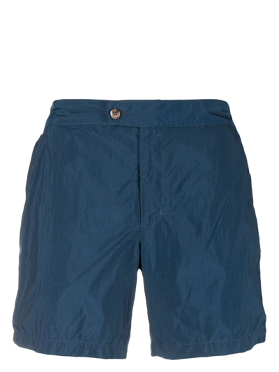 Shop Canali Off-centre Fastening Swim Shorts In Blue