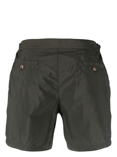 Shop Canali Off-centre Button-fastening Swim Shorts In Green