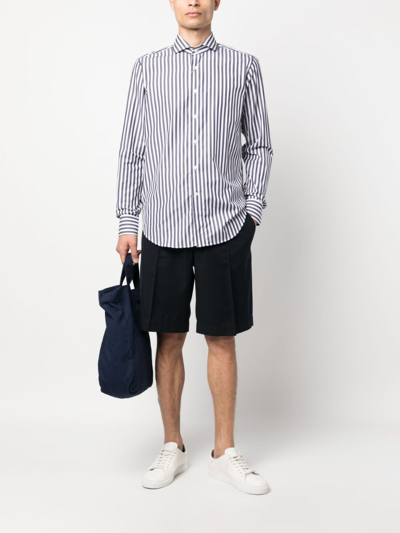 Shop Canali Striped Long-sleeve Shirt In White