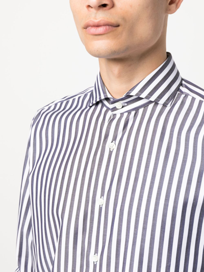 Shop Canali Striped Long-sleeve Shirt In White