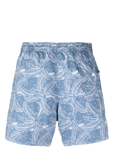 Shop Canali Feather-print Swim Shorts In Blue