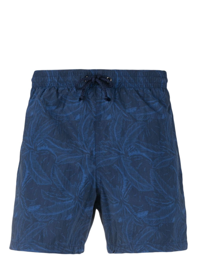 Shop Canali Feather-print Swim Shorts In Blue