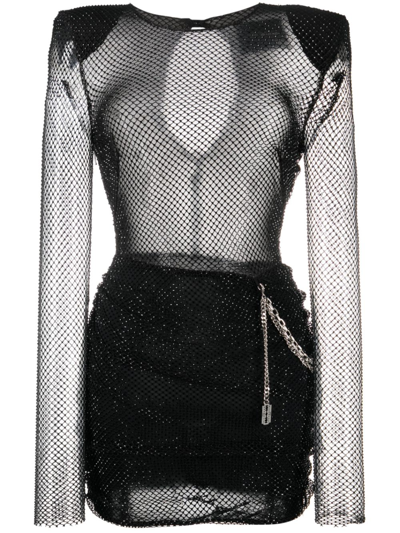 Shop John Richmond Mesh-panelled Chain-detail Minidress In Black