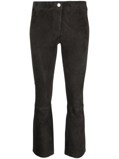 Shop Arma Cropped-leg Leather Trousers In Grau
