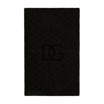 Shop Dolce & Gabbana Cotton Jacquard Beach Towel With Dg Monogram In Black