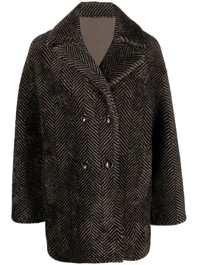 Shop Manzoni 24 Herringbone-pattern Sheepskin Coat In Brown