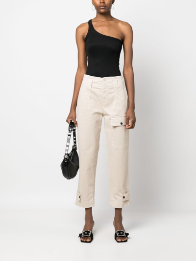 Shop Pinko Cropped-leg Cotton Trousers In Neutrals