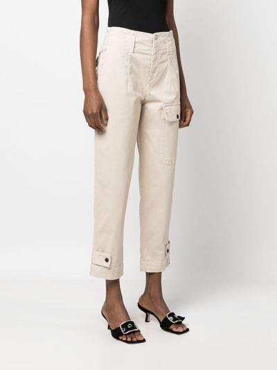 Shop Pinko Cropped-leg Cotton Trousers In Neutrals