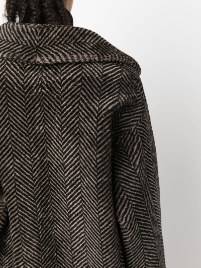 Shop Manzoni 24 Herringbone-pattern Sheepskin Coat In Brown
