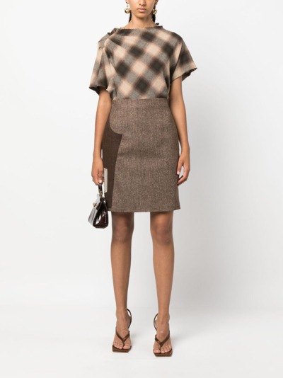 Shop Moschino Contrasting-panel Pencil Skirt In Brown