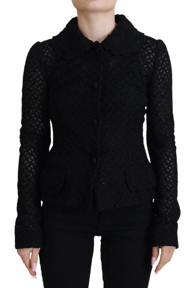 Shop Dolce & Gabbana Black Wool Knitted Button Down Collar Women's Jacket