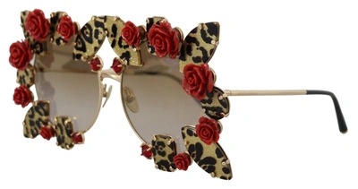 Shop Dolce & Gabbana Gold Metal Frame Roses Embellished Dg2207b Women's Sunglasses