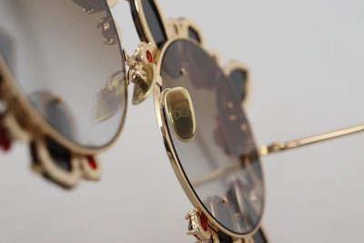 Shop Dolce & Gabbana Gold Metal Frame Roses Embellished Dg2207b Women's Sunglasses